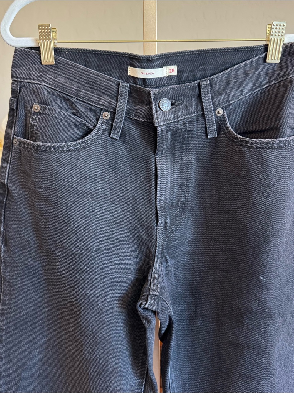 Levi’s 94 Baggy Jeans Black Wash Size 28 High Rise Wide Leg - Picture 3 of 10